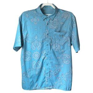 Mens Under Armour Blue paisley short sleeve Dockside button down shirt Sz Large